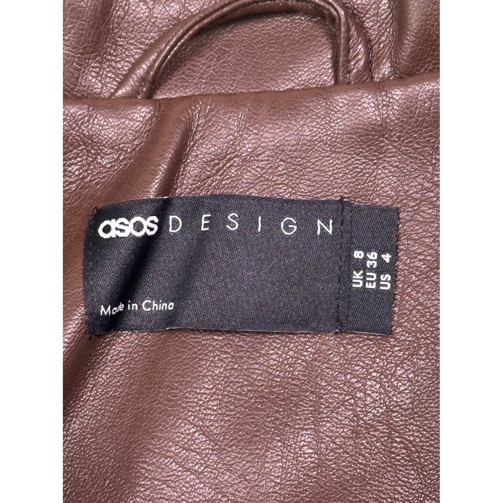 ASOS DESIGN‎ Faux Leather Harrington Jacket Chocolate Brown US 4 F103819 - Picture 5 of 10